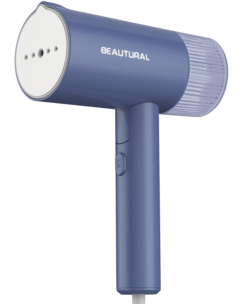 BEAUTURAL vista frontal del vaporizador azul mostrando diseño compacto y portabilidad