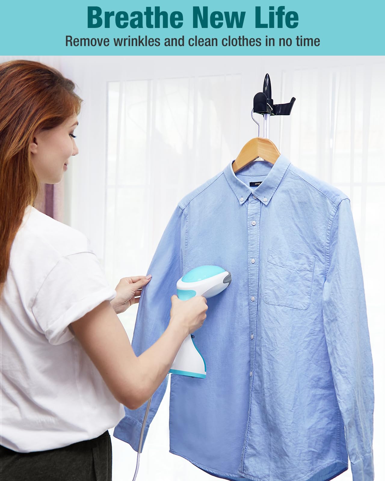 BEAUTURAL vaporizador sobre camisa mostrando acabado sin arrugas