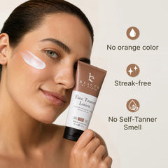 Beauty by Earth hand applying face tanner for even, streak-free coverage