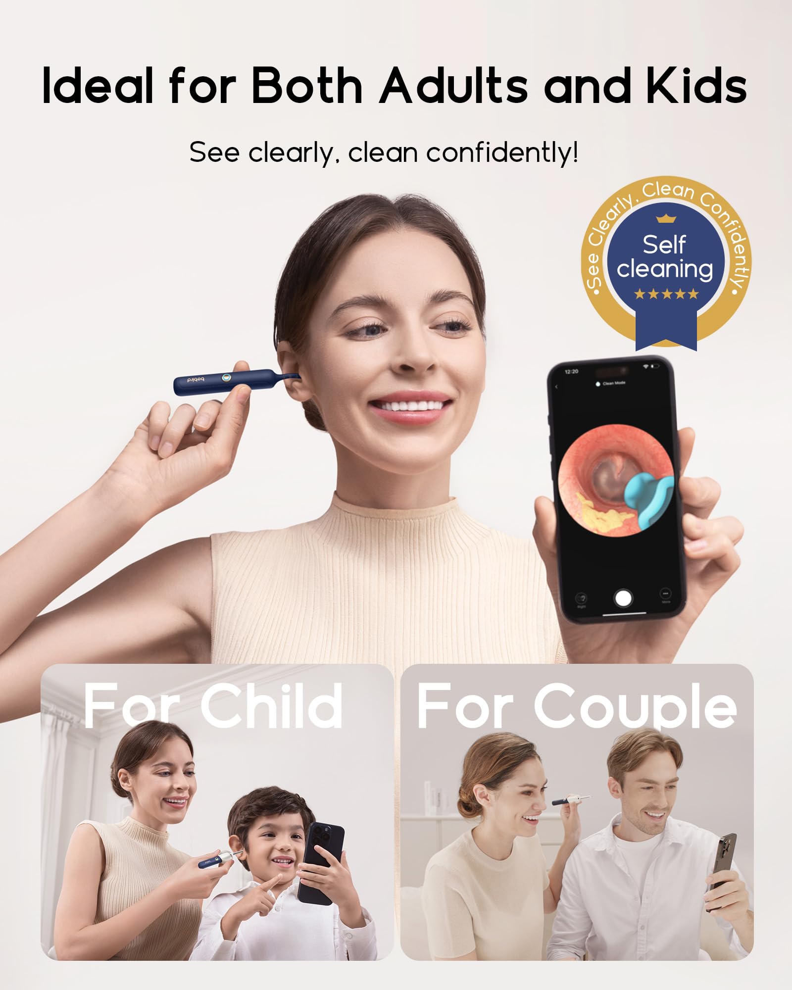 BEBIRD dispositivo en uso familiar, revisión auditiva fácil y educativa