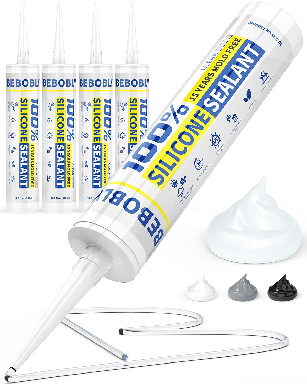 BEBOBLY envase frontal del sellador transparente mostrando el etiquetado y beneficio impermeable