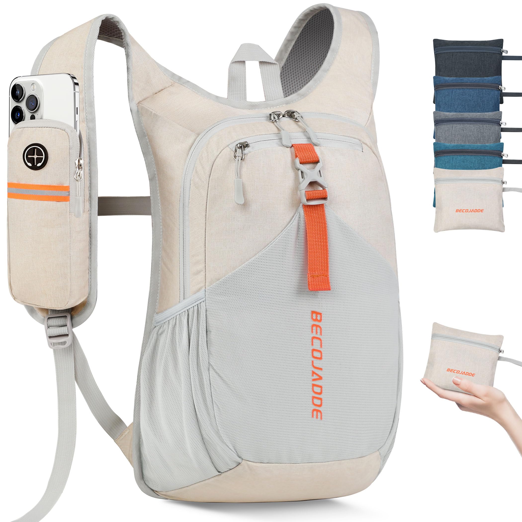 BECOJADDE front view showing organized pockets and travel-ready benefit