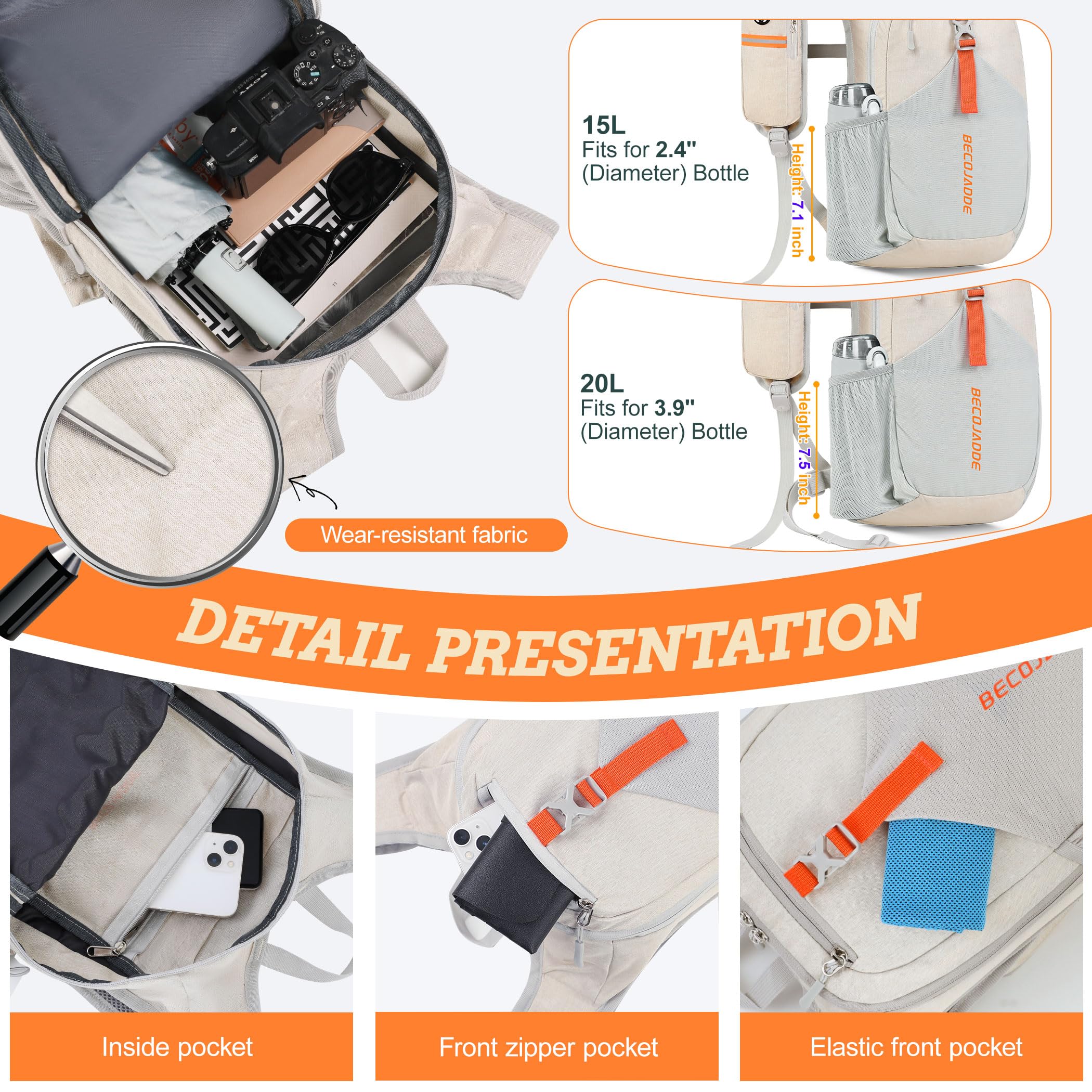 BECOJADDE close-up of strap phone pocket offering secure access benefit