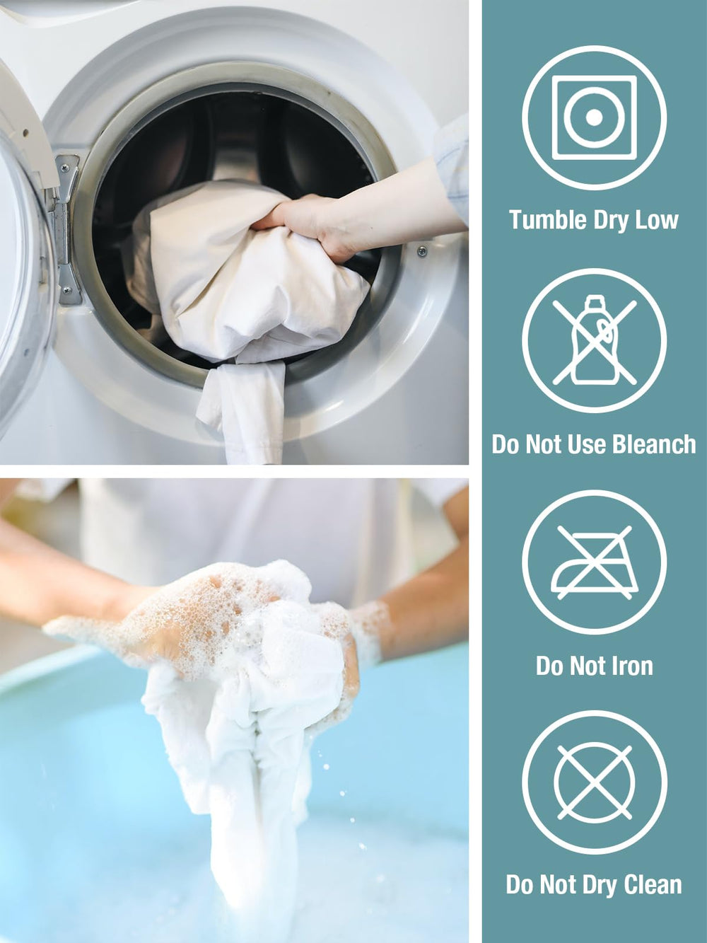 Bedecor etiqueta con instrucciones de lavado que prolongan impermeabilidad