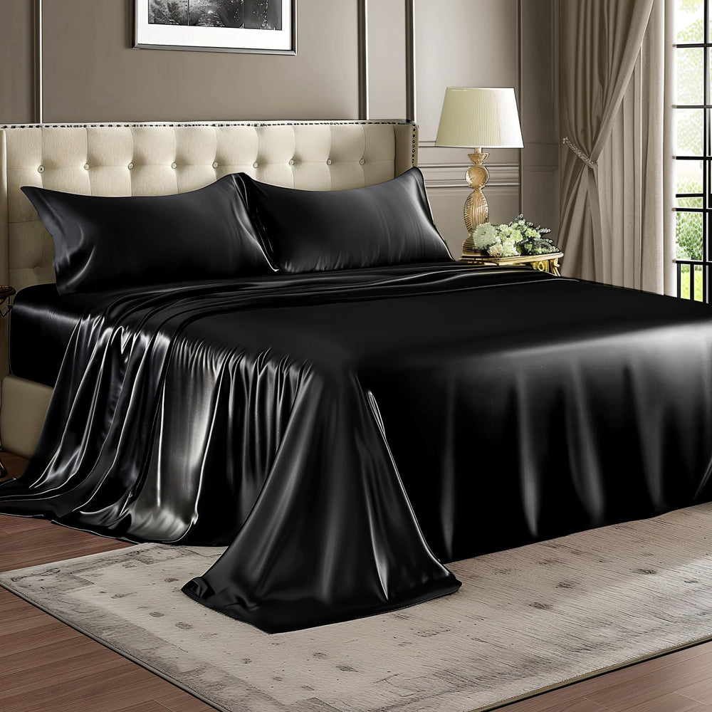 BEDELITE dormitorio estilizado con sábanas negras para inspiración decorativa