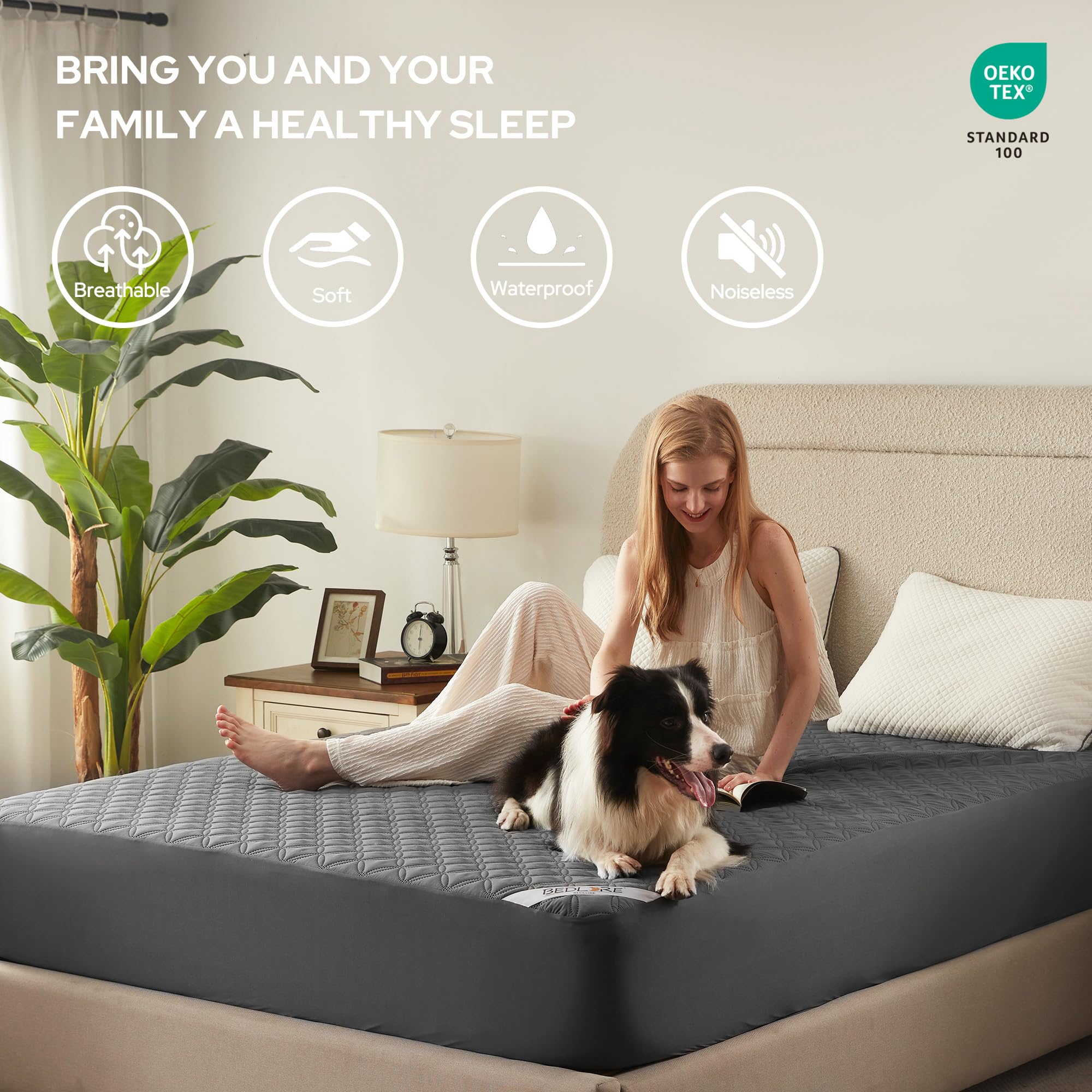 BEDLORE detalle de la capa TPU impermeable que bloquea líquidos