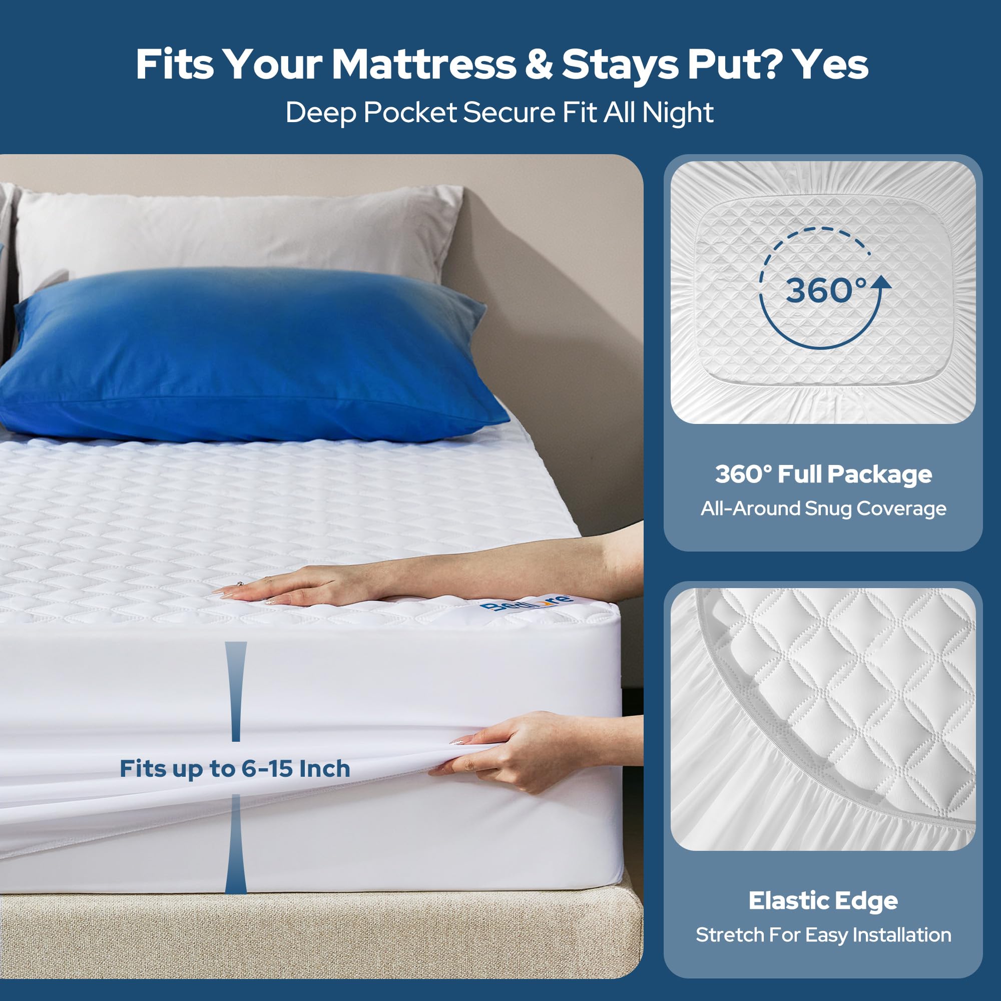 BEDLORE faldón elástico 360° que asegura ajuste firme hasta 18"