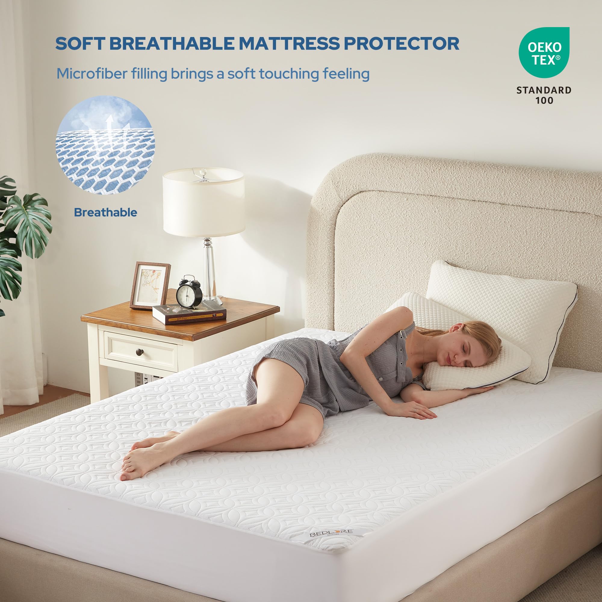 BEDLORE falda elástica 360° sujetando el protector para ajuste seguro