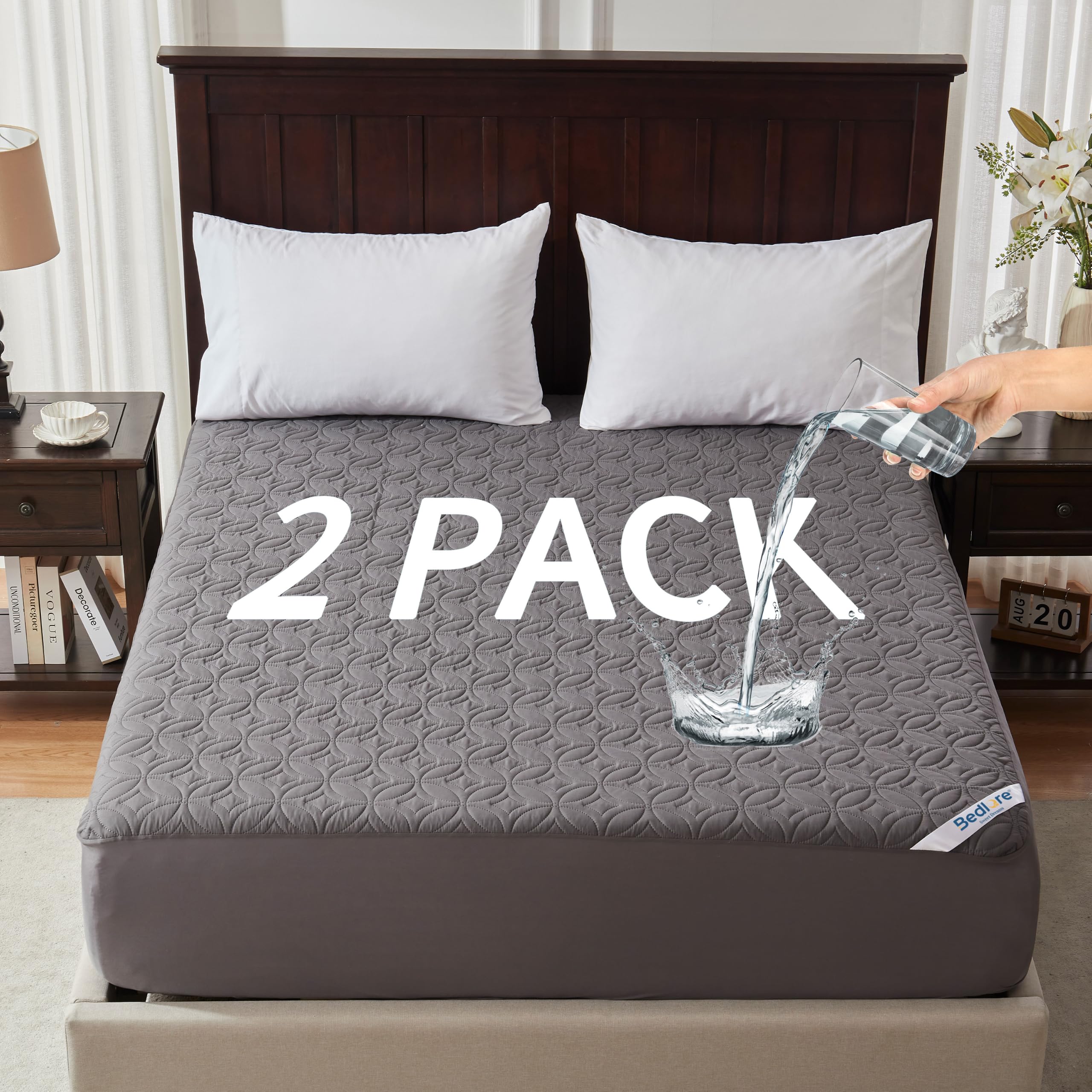 BEDLORE vista frontal del protector en empaque mostrando pack de 2 y beneficio de protección
