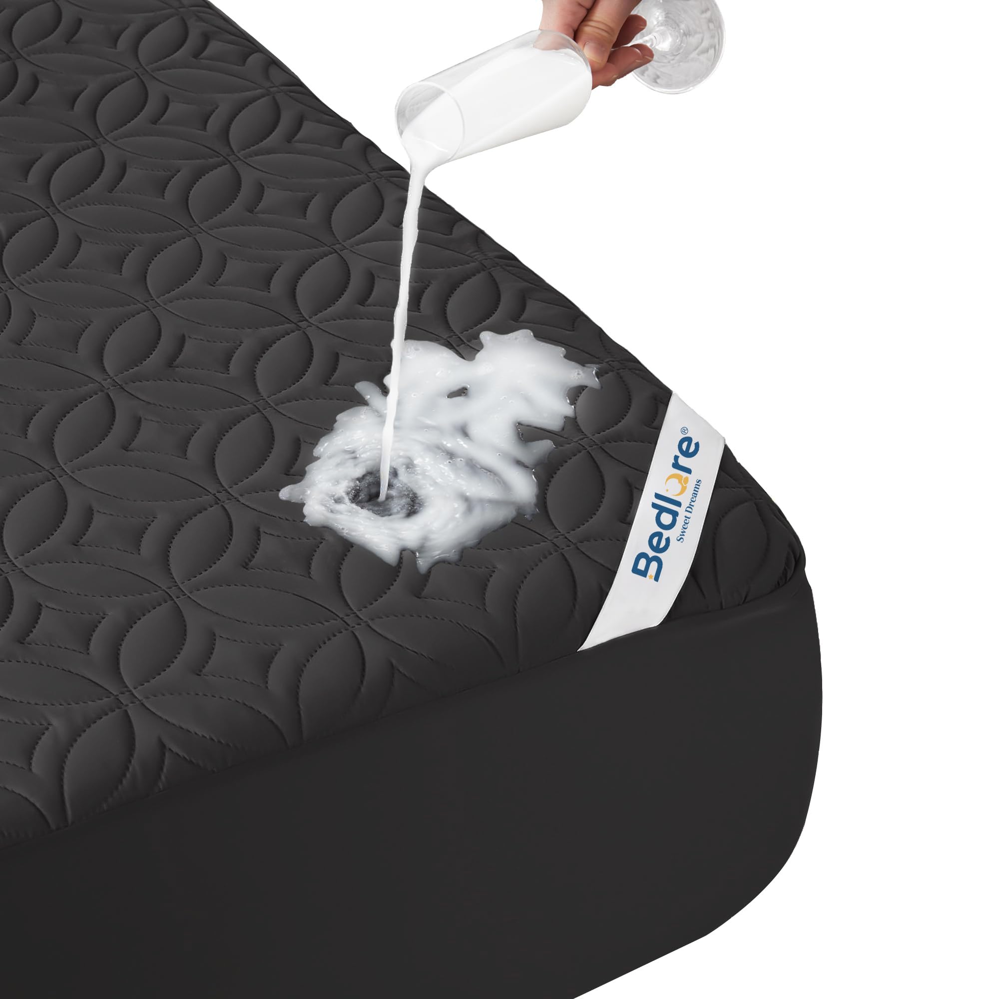 BEDLORE protector de colchón vista frontal, protección impermeable y acabado acolchado