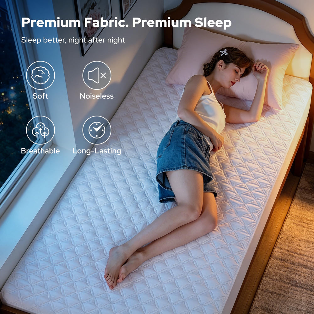 BEDLORE protector colocado en cama Twin XL en ambiente de dormitorio