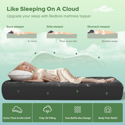 BEDLORE topper colocado en cama Twin XL demostrando confort en uso