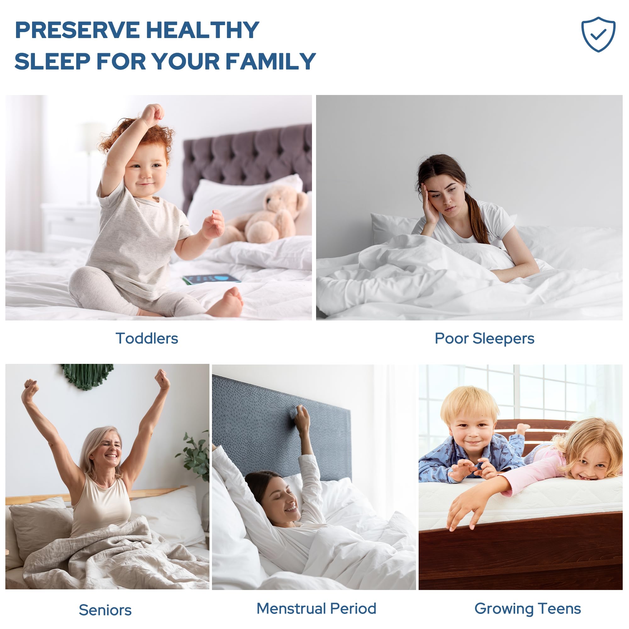 BEDLORE protector puesto en dormitorio familiar, higiene y facilidad de limpieza