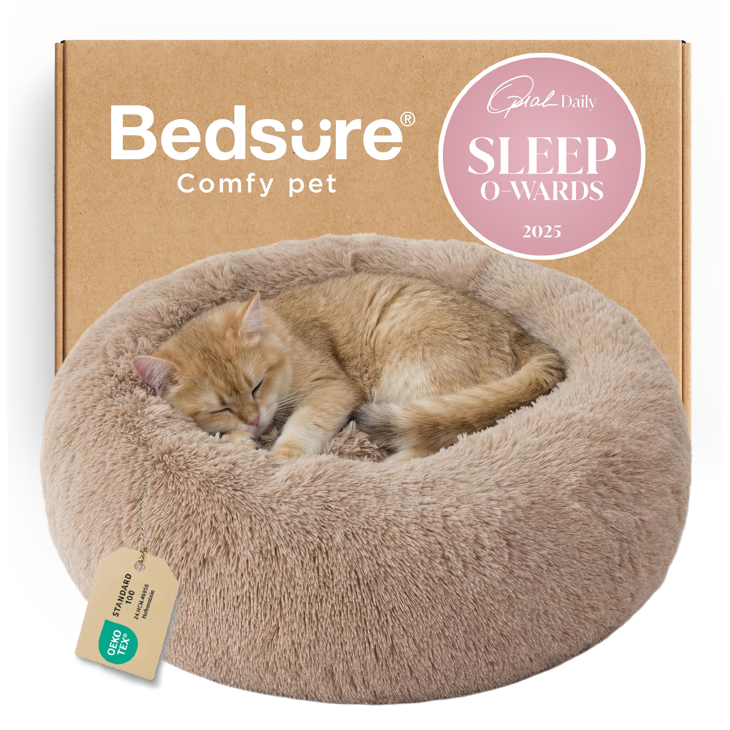 Bedsure front view of camel 20-inch bed showing plush comfort