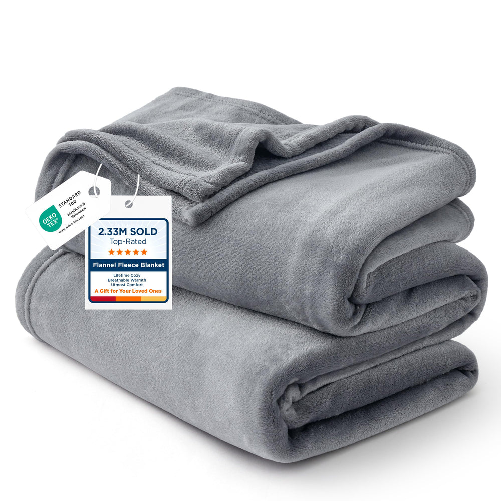 Bedsure manta frontal king size gris mostrando cobertura amplia y confort