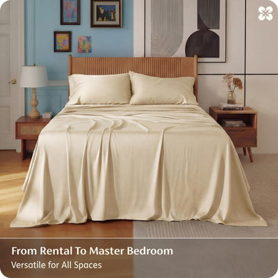 Bedsure PureWoven flat sheet nicely spread on bed showing smooth cooling surface
