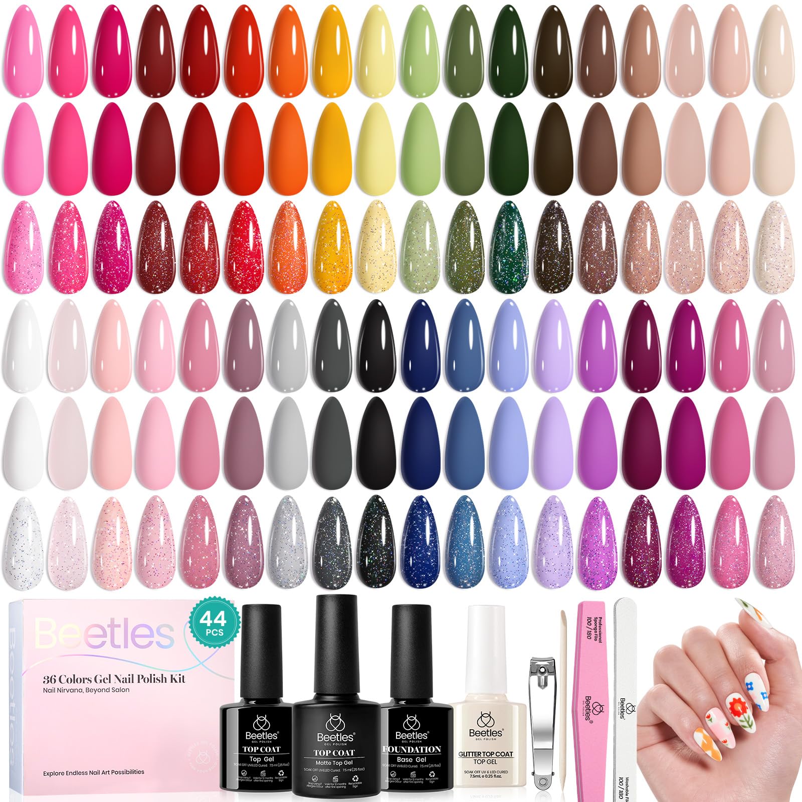 Beetles set frontal con 36 esmaltes mini y accesorios, variedad de colores