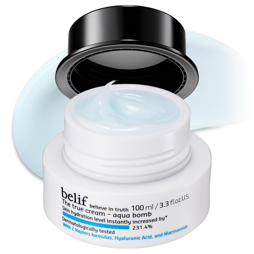 belif front jar showing label and lightweight hydrating gel for quick moisture