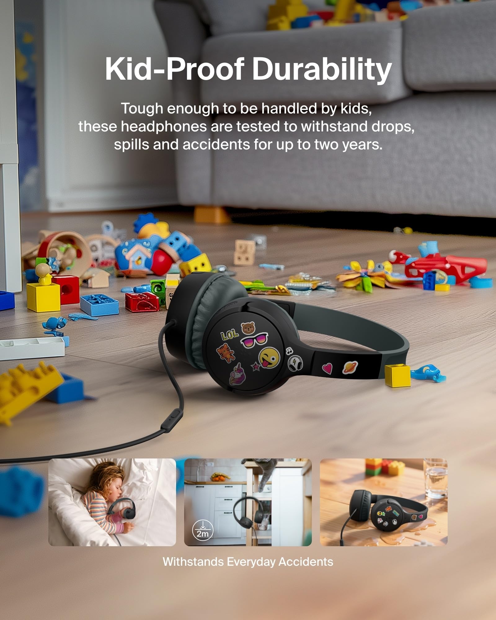 Belkin comparación de tamaño SoundForm Mini ideal para cabezas infantiles