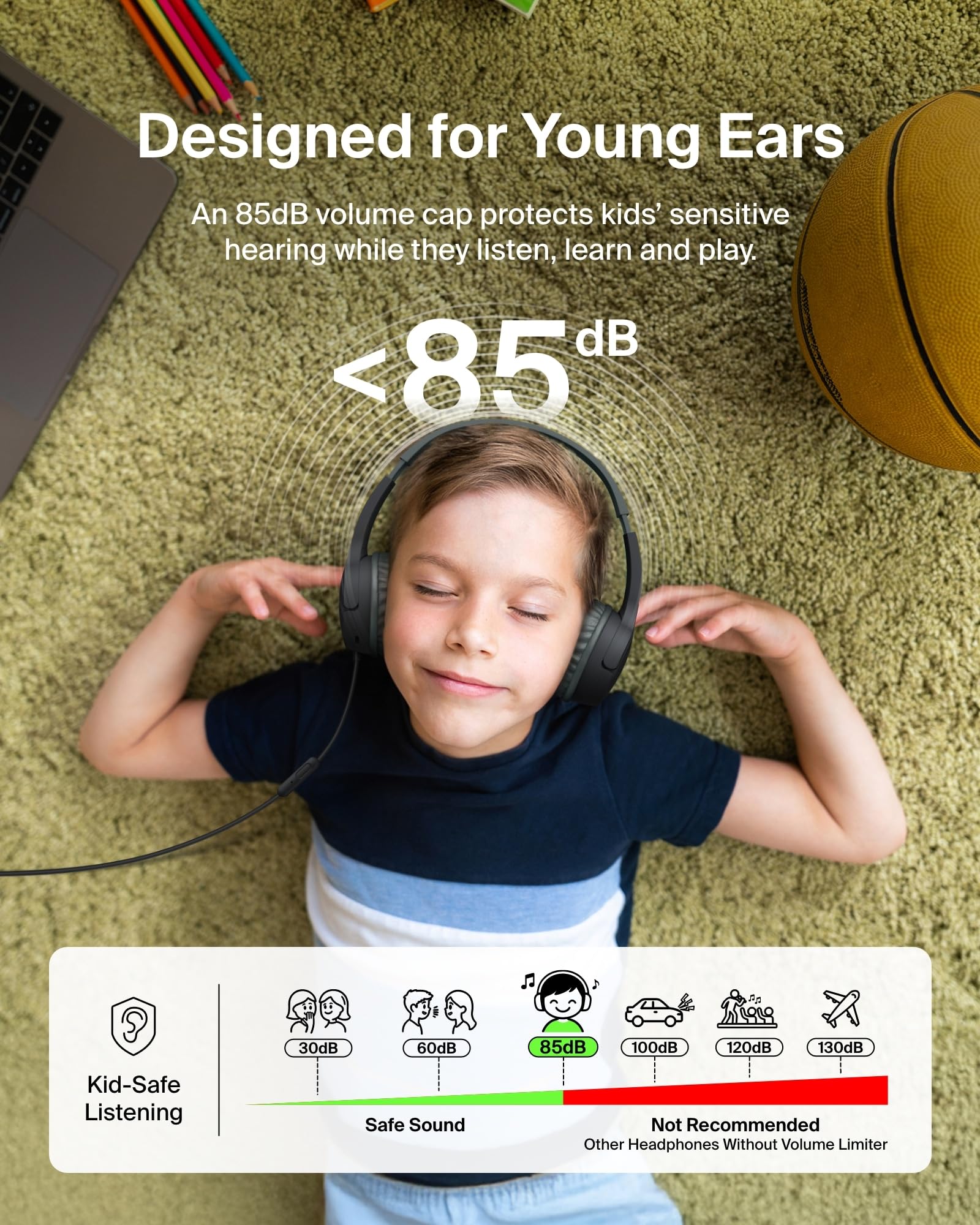 Belkin detalle almohadilla on-ear suave y ajuste cómodo para niños