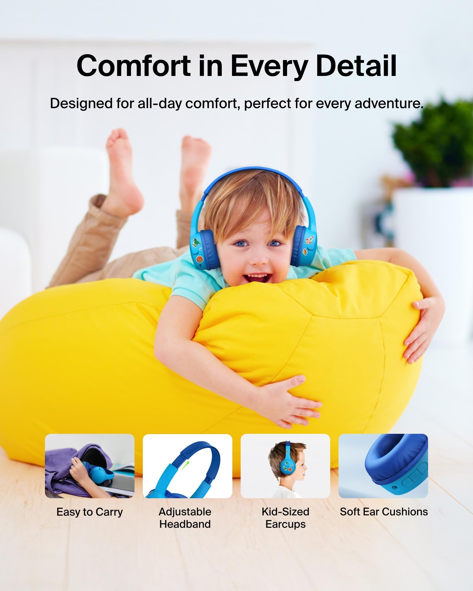 Belkin SoundForm Mini in use on child showing safe sound and comfort