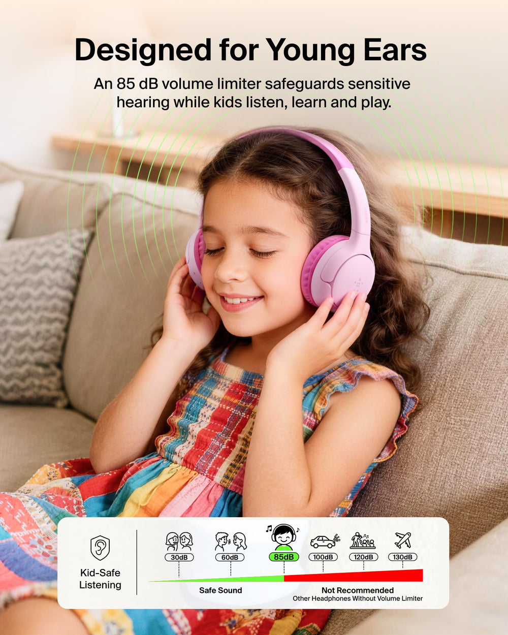 Belkin SoundForm Mini 2 almohadillas y acabado, comodidad para orejas infantiles