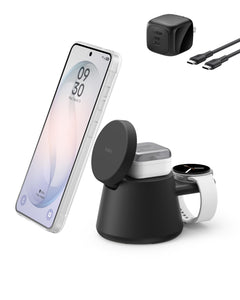 Belkin vista frontal del cargador 3 en 1 con alineación magnética y carga rápida