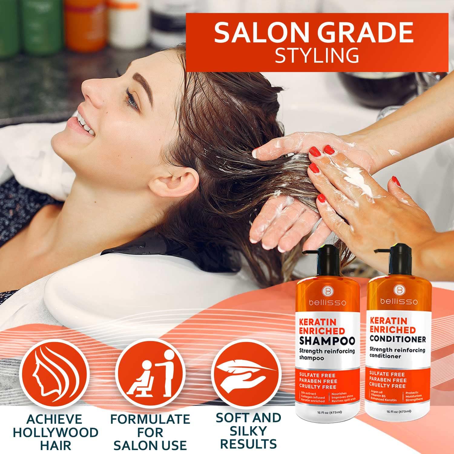 BELLISSO ingredients display with argan oil collagen vitamin B5 for repair