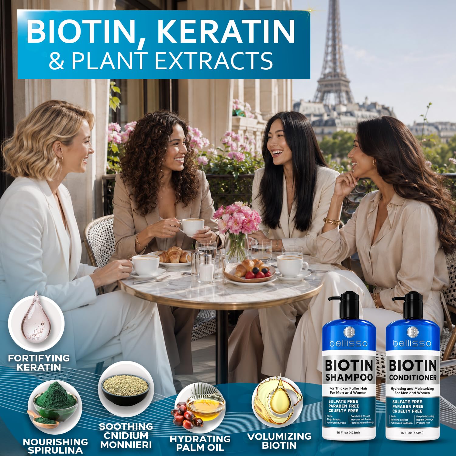 BELLISSO producto en uso en cabello fino mostrando más cuerpo