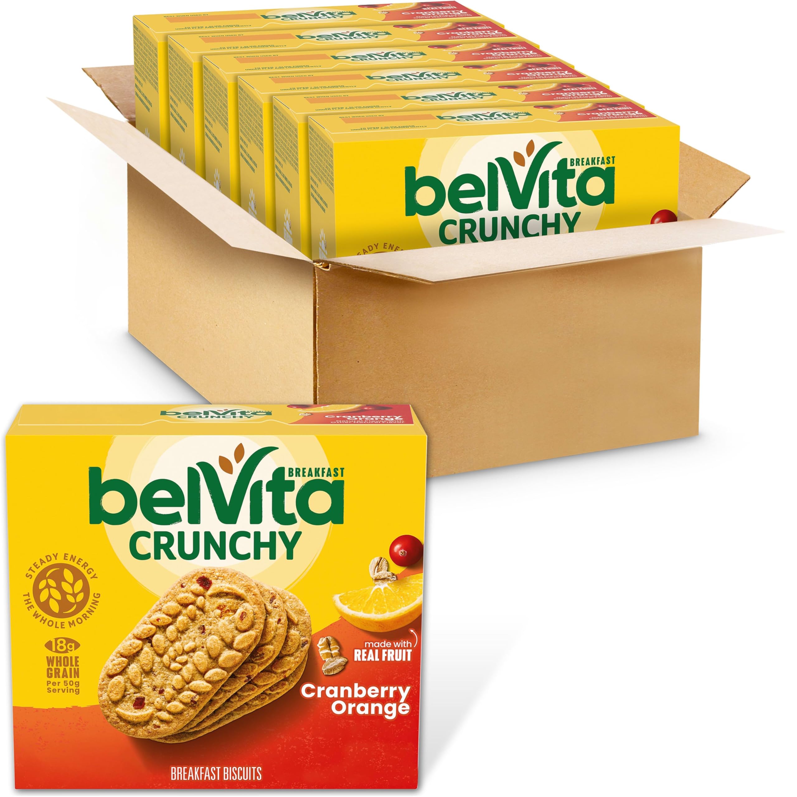 belVita front packaging showing 30 packs and cranberry orange benefit