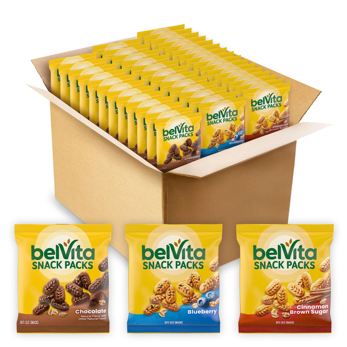 belVita empaque frontal mostrando caja de 40 unidades y variedad