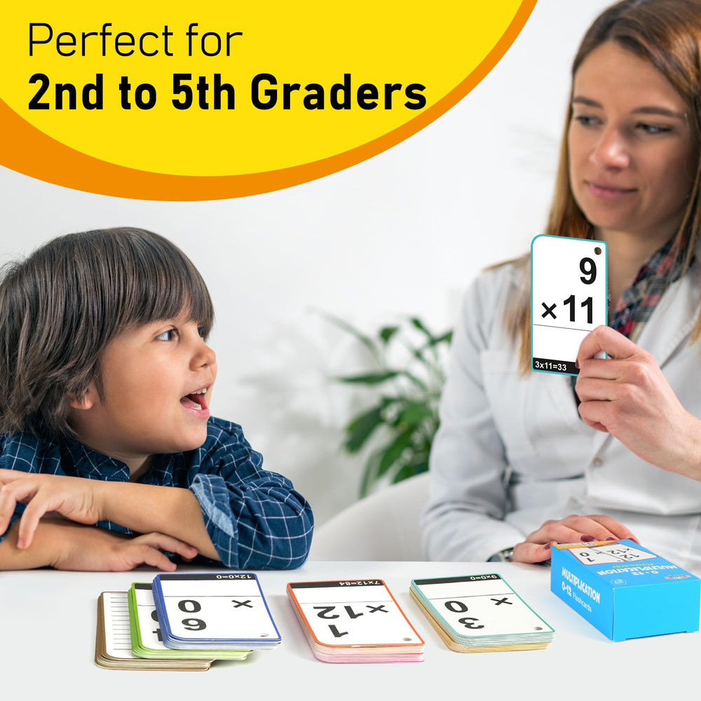 BenBen niño usando tarjetas para practicar multiplicaciones y mejorar velocidad