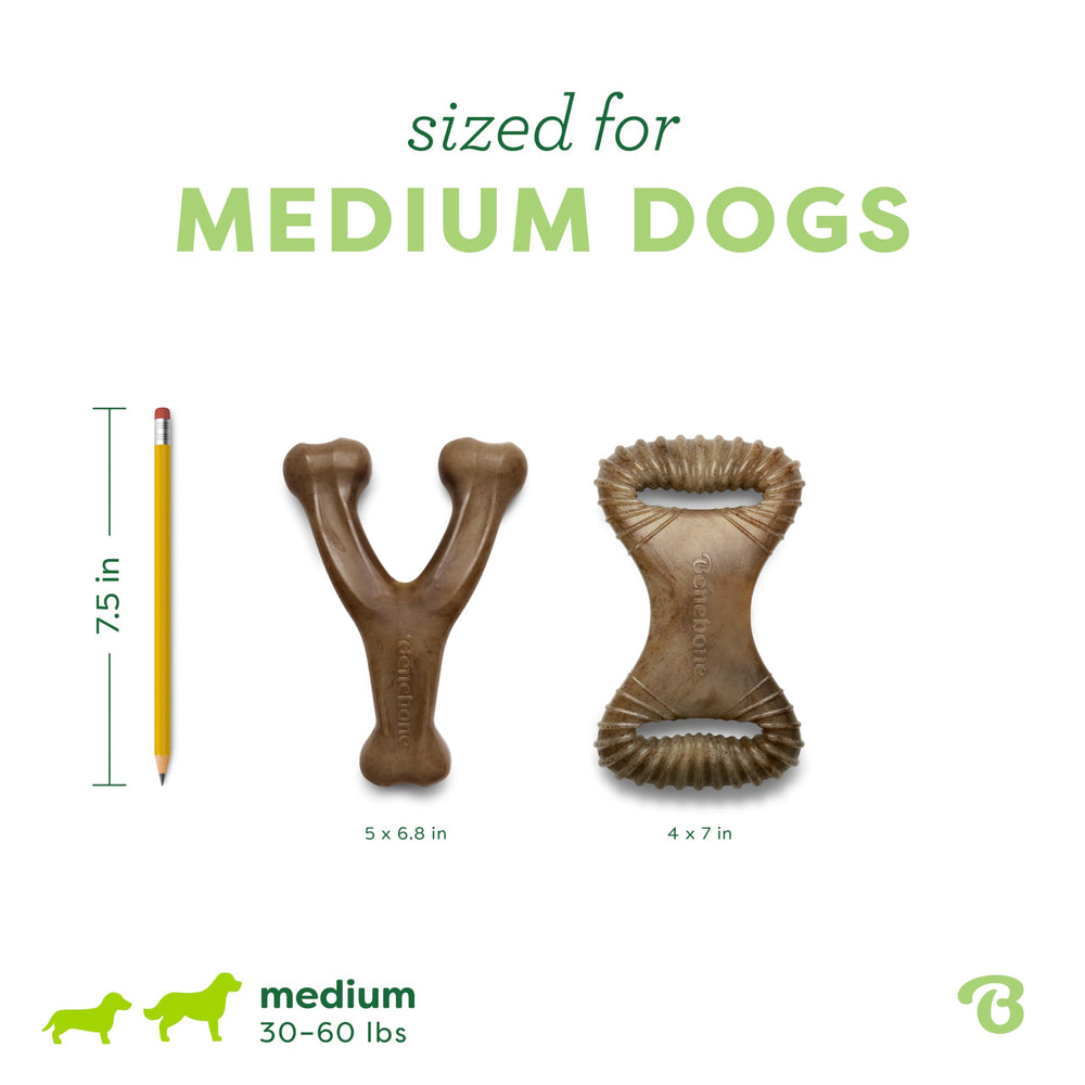 Comparación de tamaño Benebone Medium junto a una pata para escala clara