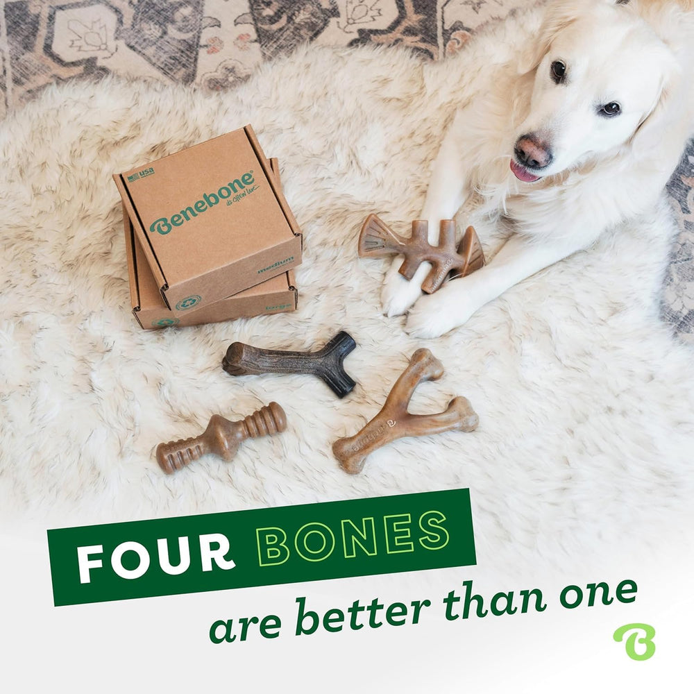 Benebone etiqueta con información de materiales y origen en EE. UU.