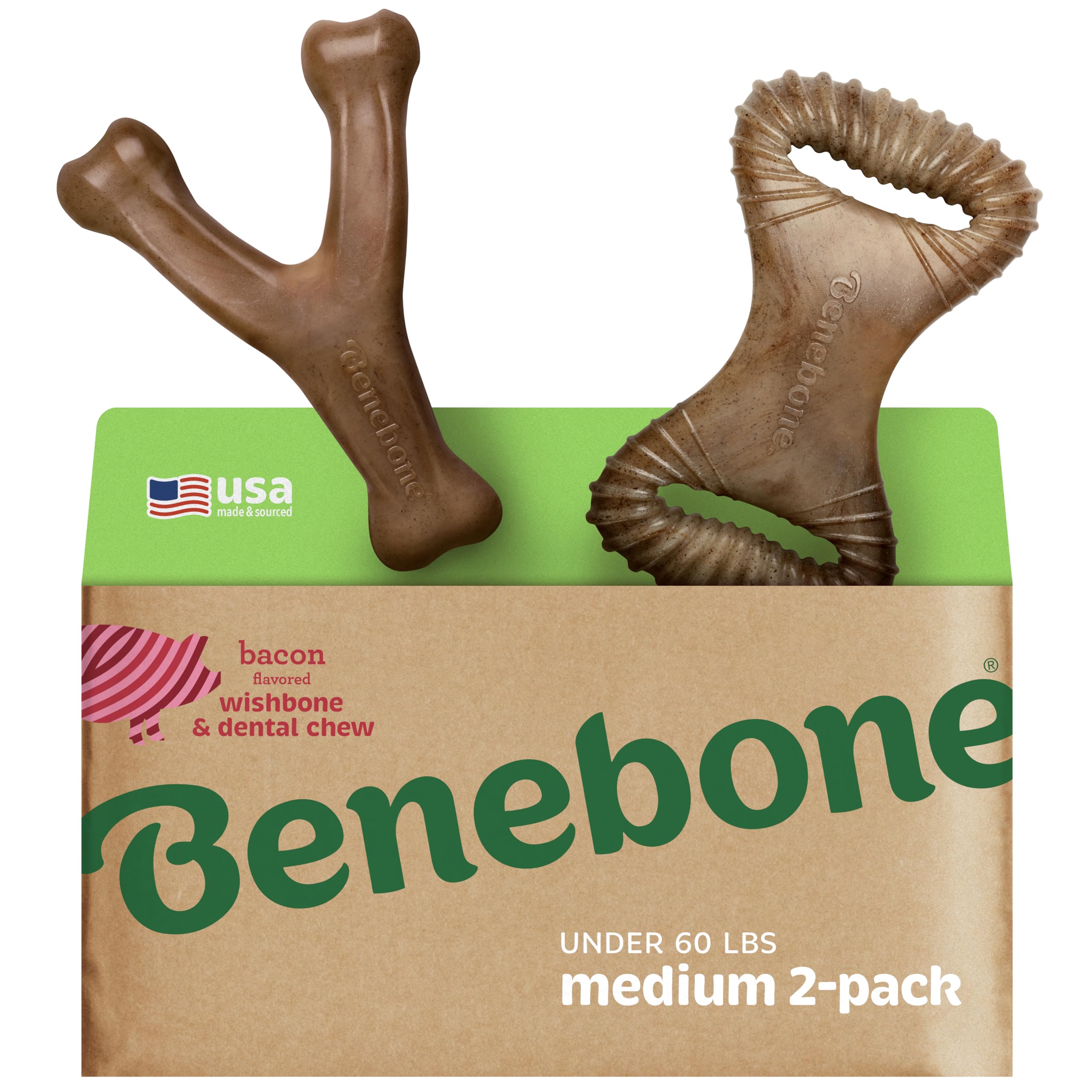 Benebone packaging frontal mostrando el pack doble y beneficio de durabilidad