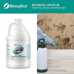 Benefect Decon 30 detalle de etiqueta con instrucciones y beneficios ecológicos visibles