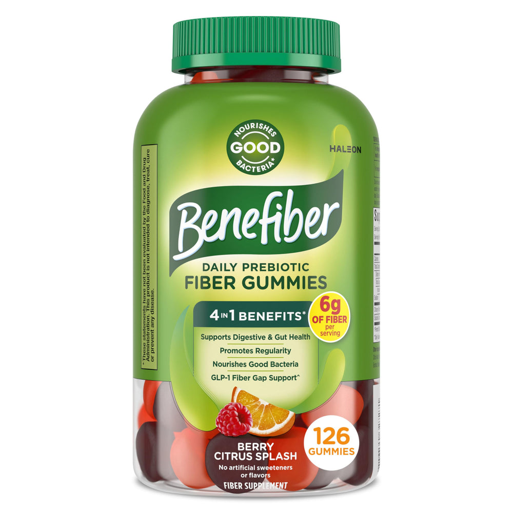 Benefiber frasco frontal Citrus Berry con información visible y conveniencia