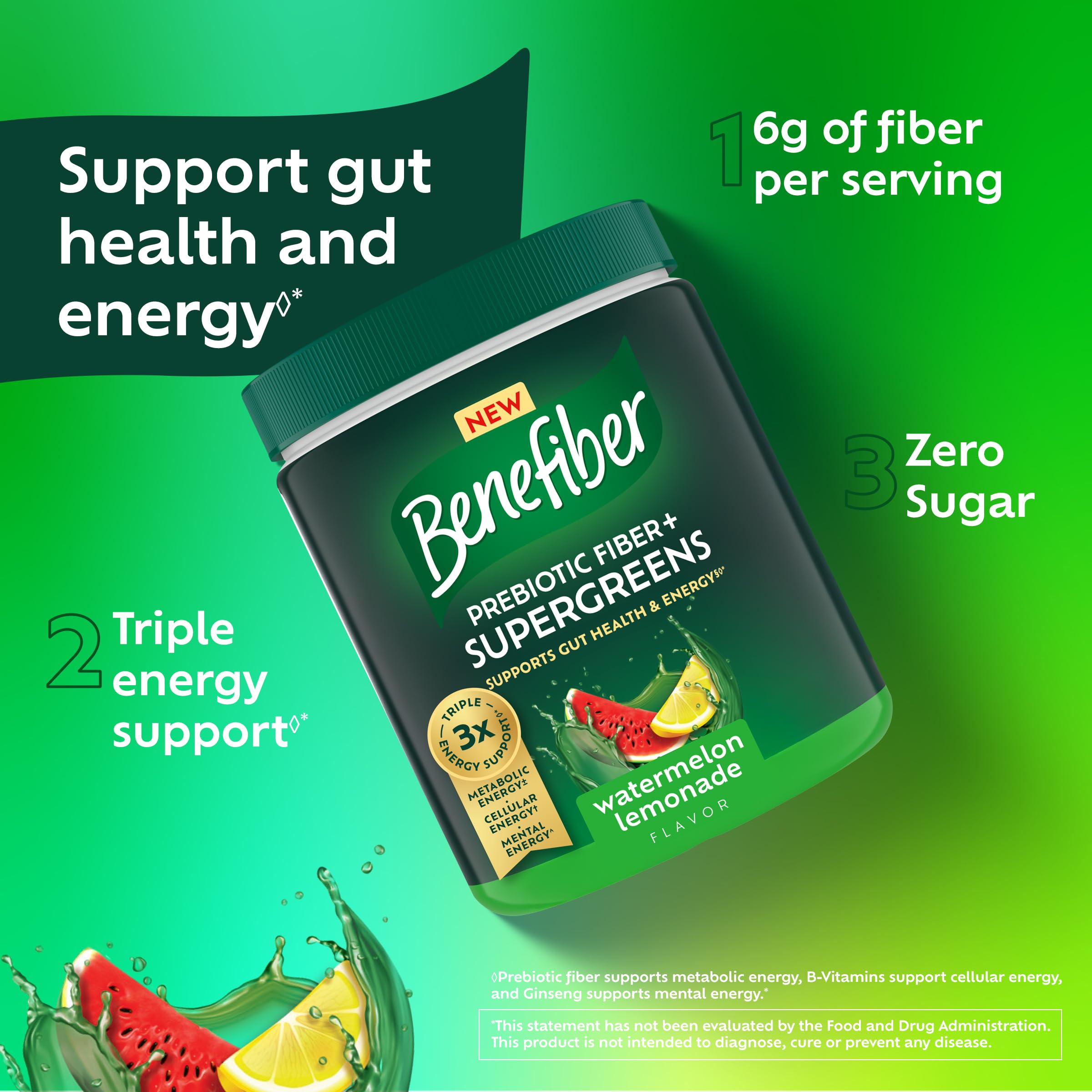 Benefiber etiqueta de ingredientes con vitaminas B y ginseng visibles