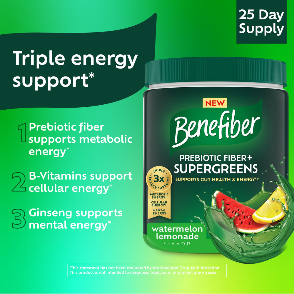 Benefiber en rutina matutina junto a frutas para apoyar energía diaria