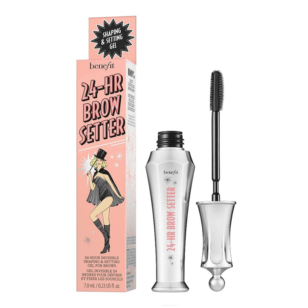 Benefit 24-HR Brow Setter frente del empaque mostrando el producto y su beneficio