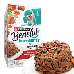 Purina Beneful vista frontal de la lata mostrando diseño y tamaño