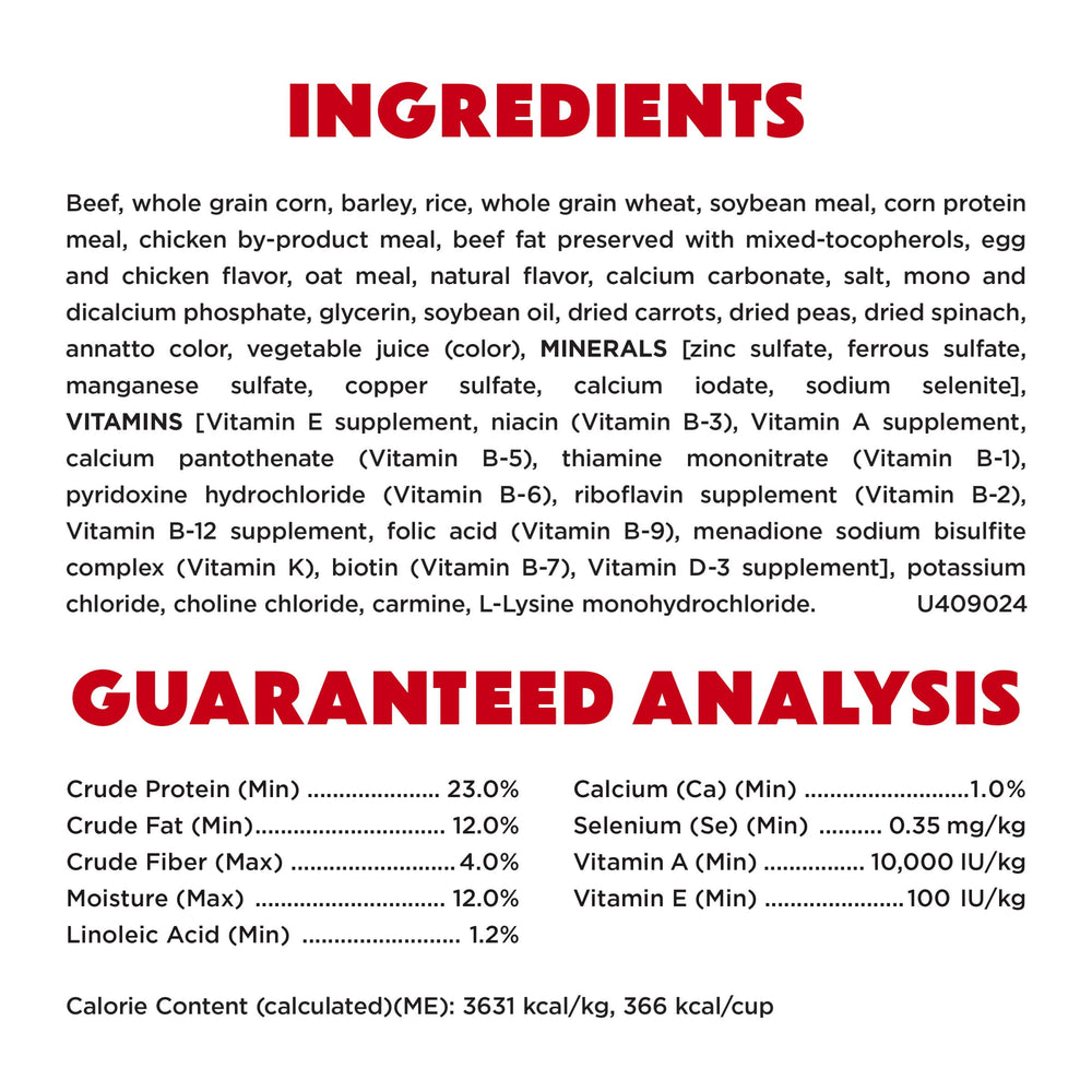 Beneful nutrition label view showing vitamins minerals list