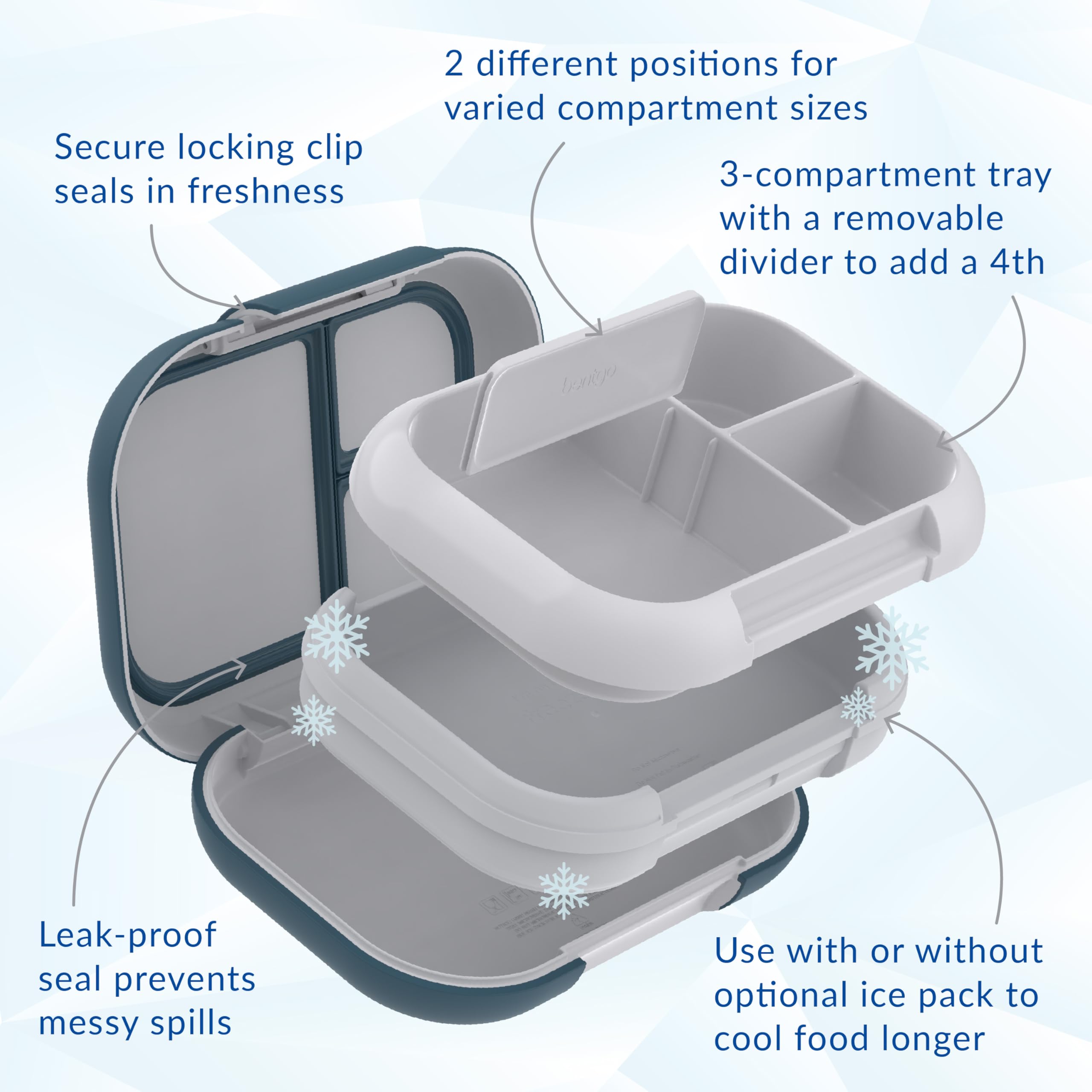 Bentgo Chill Max tray configured as 3 and 4 compartments benefit: customizable portioning