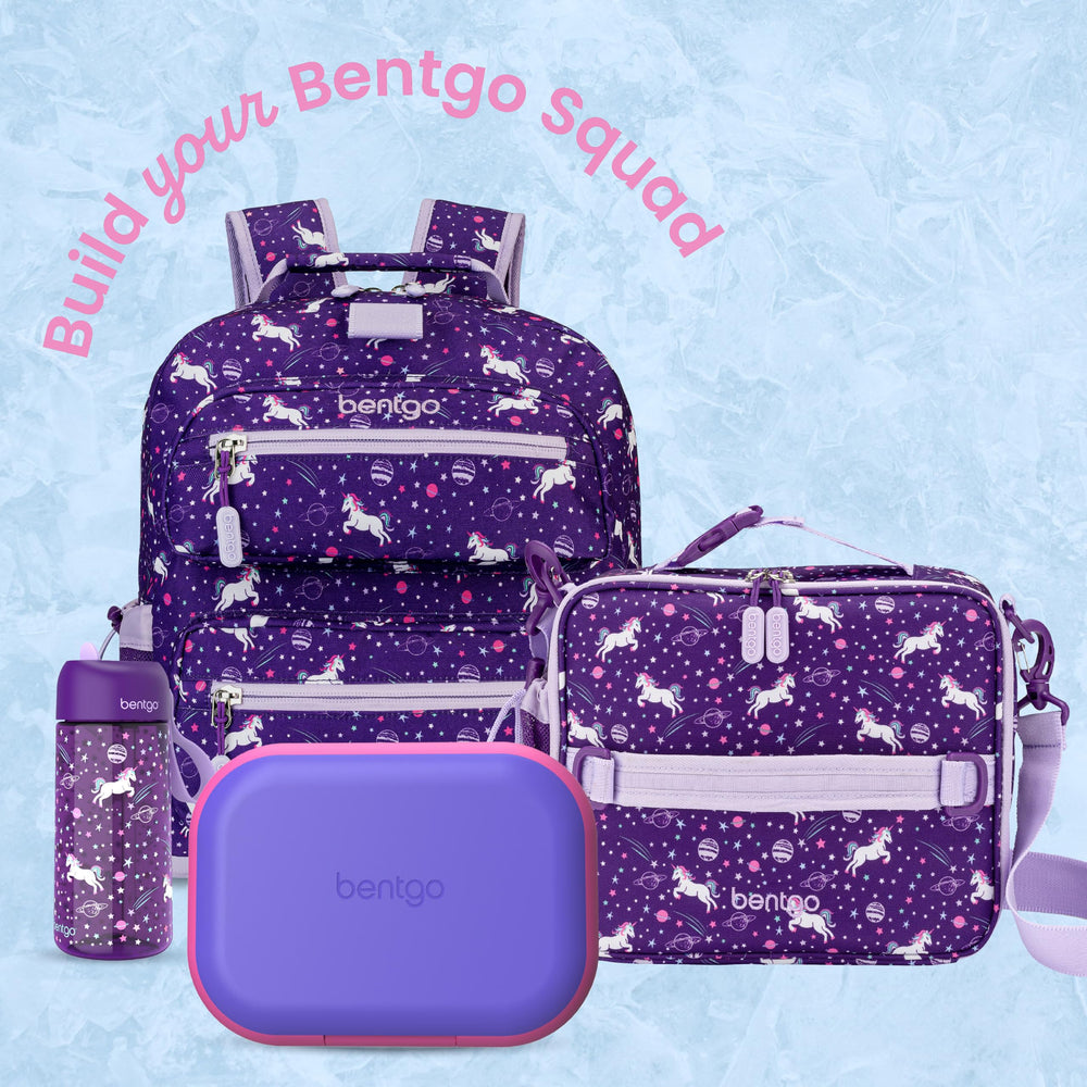 Bentgo beside a water bottle showing scale and easy-carry benefit