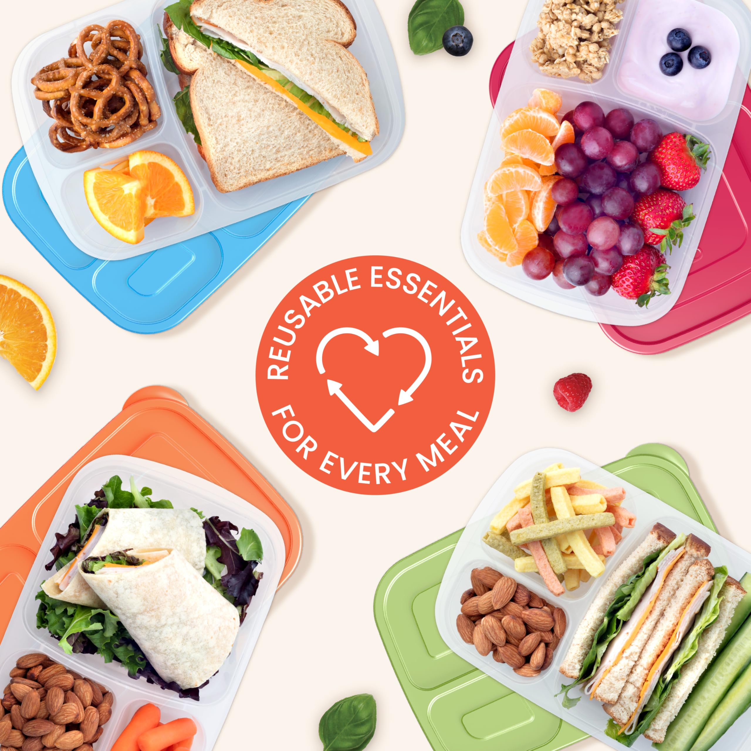 Bentgo easyboxes llenas con comida variada, presentación lista para llevar