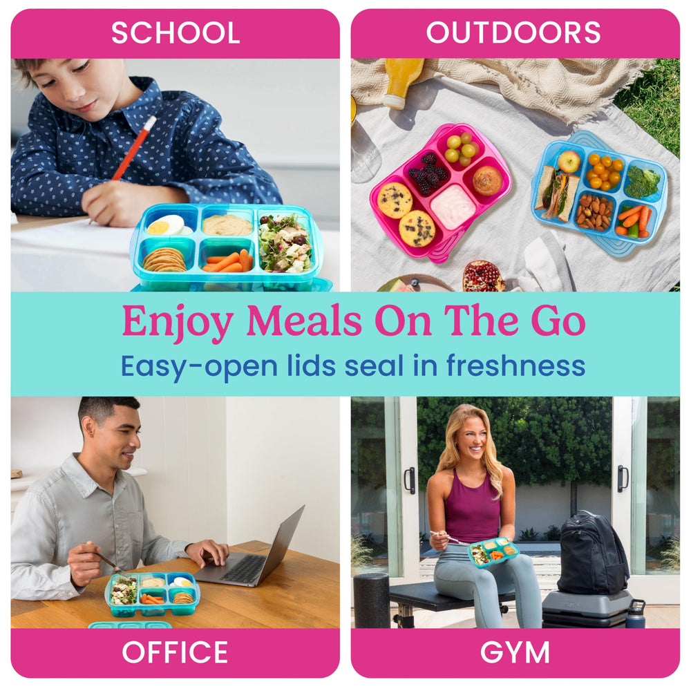 Bentgo Easyboxes en uso con almuerzo escolar mostrando organización y variedad de alimentos