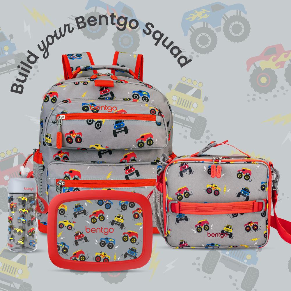 Bentgo lunch bag on school table with snacks showing practical daily use benefit