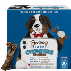 Bernie's front packaging showing 36-count dental chews and product benefits