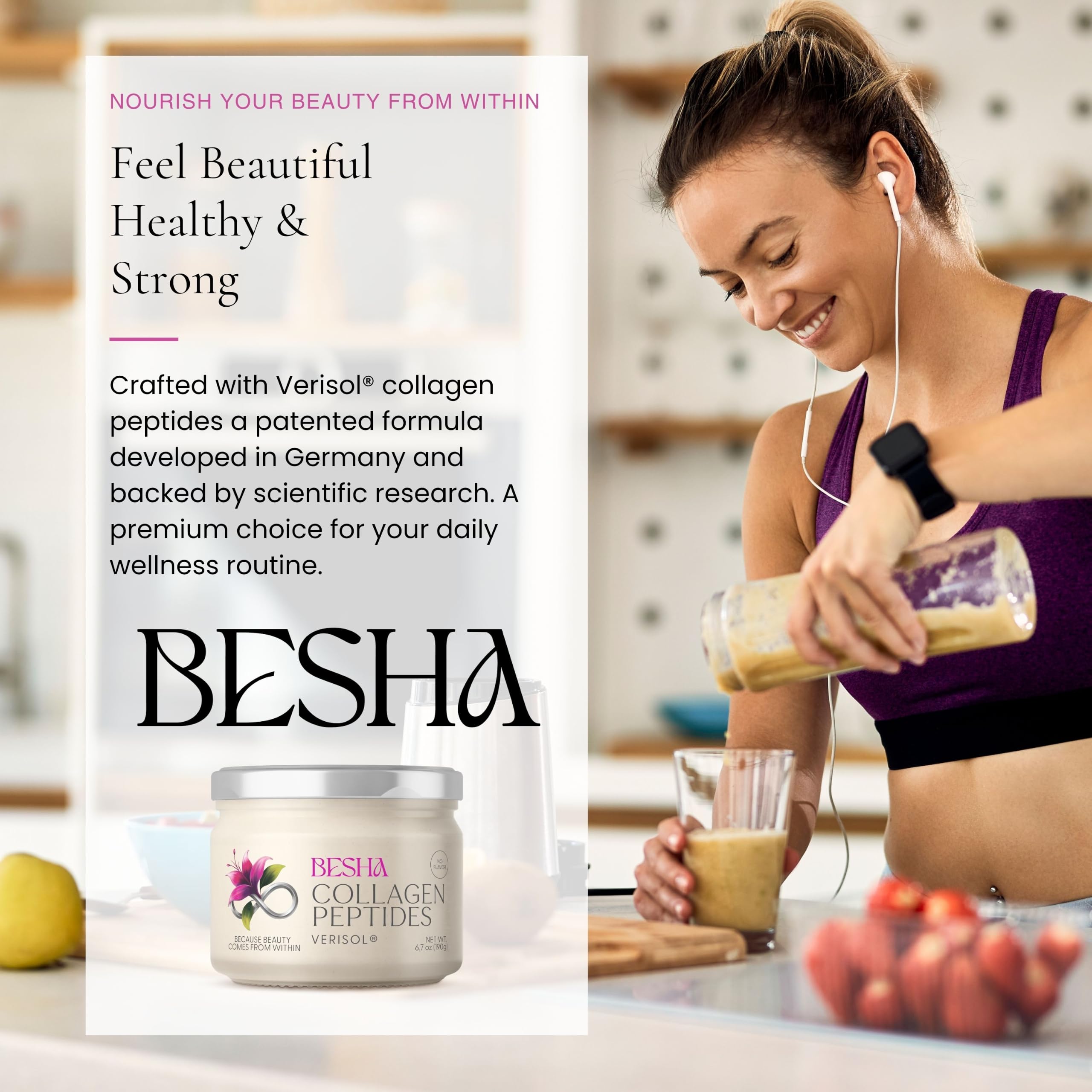 BESHA INC etiqueta informativa con ingredientes y ventaja de transparencia en composición