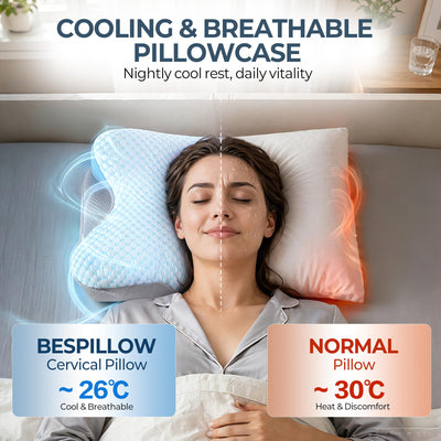 Bespillow ice silk cover detail showing cooling fabric and moisture wicking